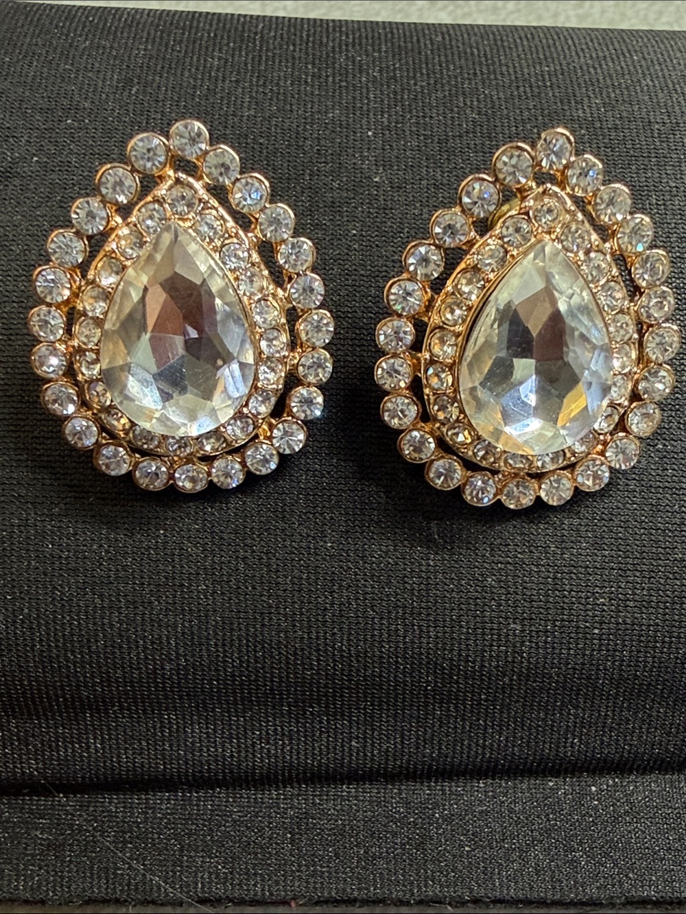 Pave Crystal Teardrop Gold Tone Statement Earrings